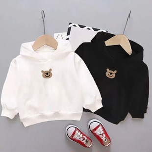 男童连帽卫衣春秋款含棉韩版女童白色上衣中小童帽衫宝宝套头衫潮