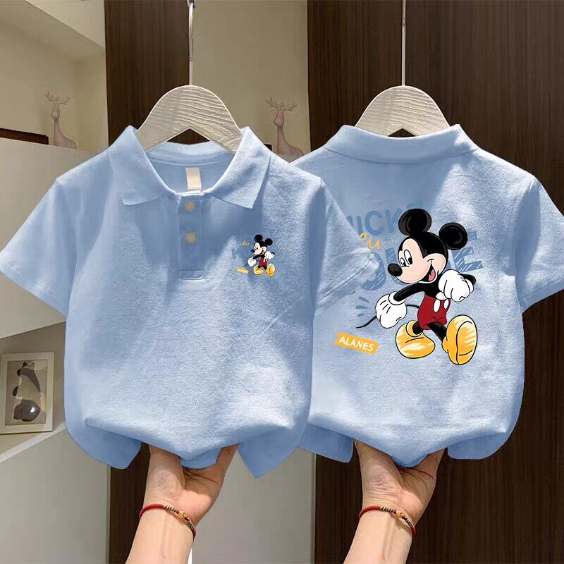 时髦洋气儿童POLO衫夏季宽松休闲翻领男女童上衣米奇短袖T恤