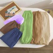 空调长裤 巨软糯双层棉纱男女宝宝纯棉儿童宽松外穿复古防蚊裤 夏装