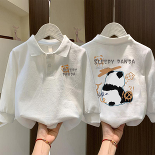 男童长袖t恤2025秋季卡通熊猫儿童polo衫上衣宝宝洋气纯棉打底衫