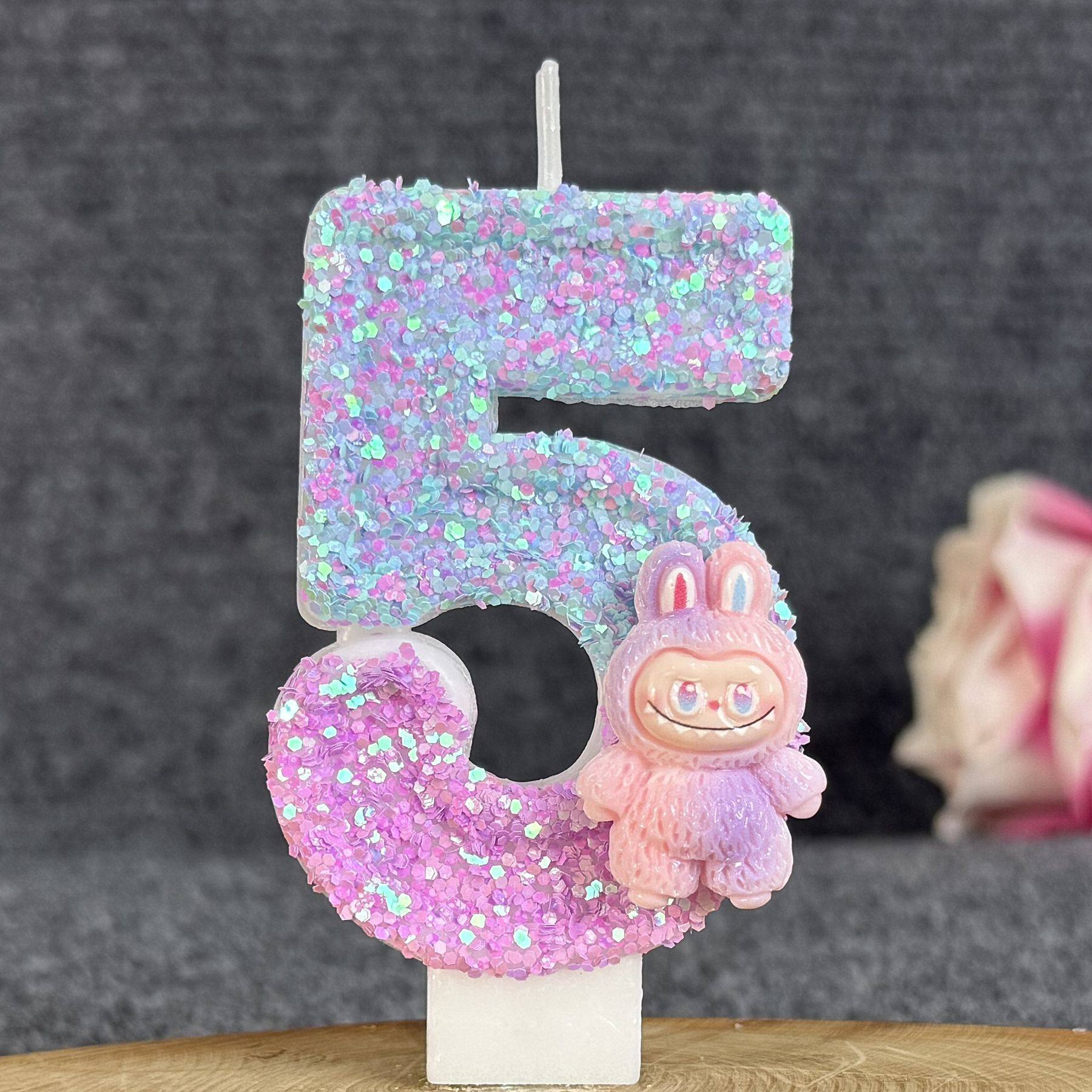 labubu拉布布卡通数字1到9周岁儿童生日派对蛋糕装饰氛围蜡烛插旗