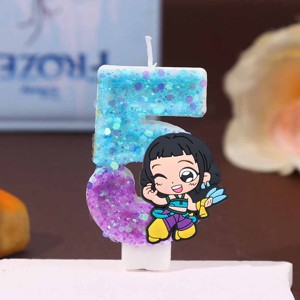 猎魔女团数字生日蜡烛蛋糕节日派对装饰周岁布置可爱亮片拼色蜡烛