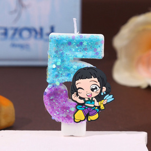 猎魔女团数字生日蜡烛蛋糕节日派对装饰周岁布置可爱亮片拼色蜡烛