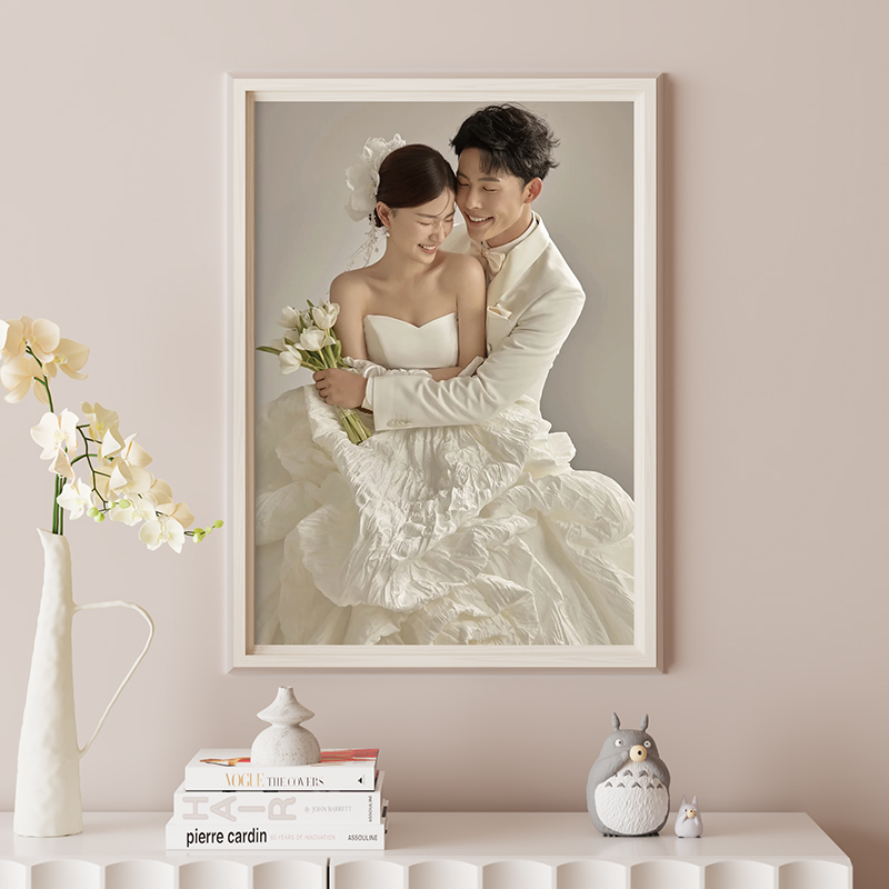 婚纱照相框挂墙洗结婚照片做成画 画框打印全家福相片定制裱框高