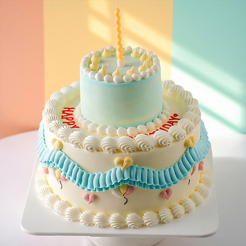 双层韩式生日塑胶橱窗复古蛋糕