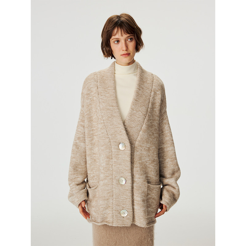 TDDP“旧日时光”古着感开衫深V领针织开衫毛衣女冬季加厚外套