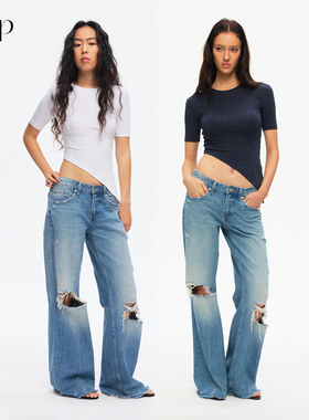 TDDP“闲散漫步”90s醋酸莱赛尔紧身短袖T恤女夏设计感斜下摆上衣