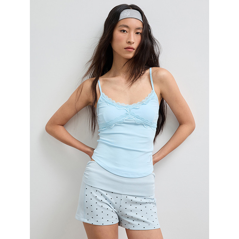 TDDP“芭蕾背心” 蕾丝拼接小吊带背心女外穿内搭打底短款上衣