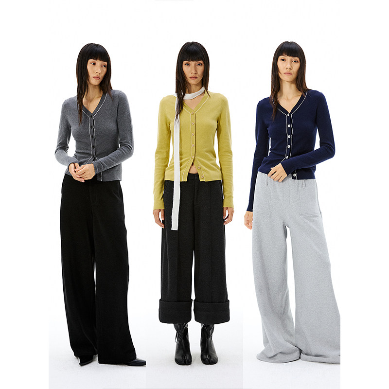 TDDP 臻奢羊毛 针织v领开衫外套女2025新款秋季修身显瘦气质毛衣