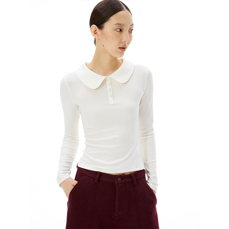 TDDP 天丝羊毛 娃娃领打底叠穿长袖T恤女秋季修身显瘦单穿上衣女