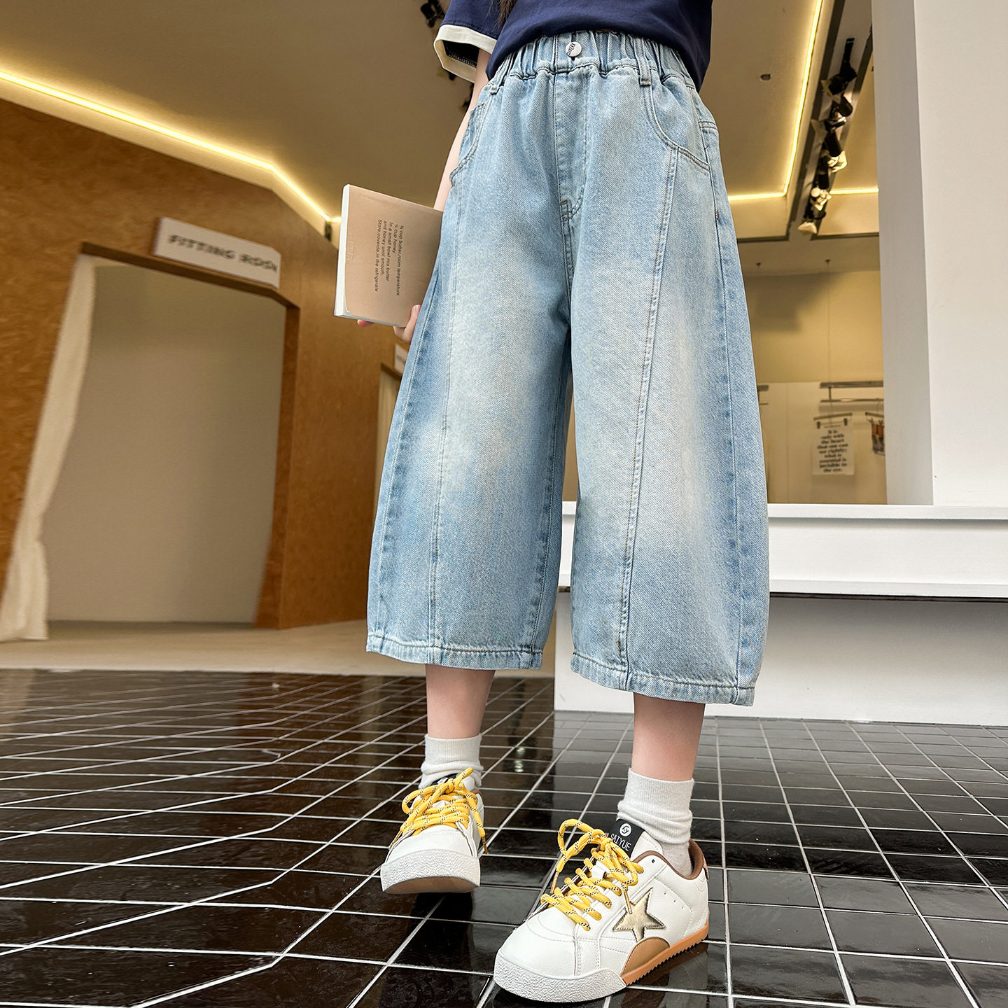 童装女童牛仔七分裤2026款弯刀裤
