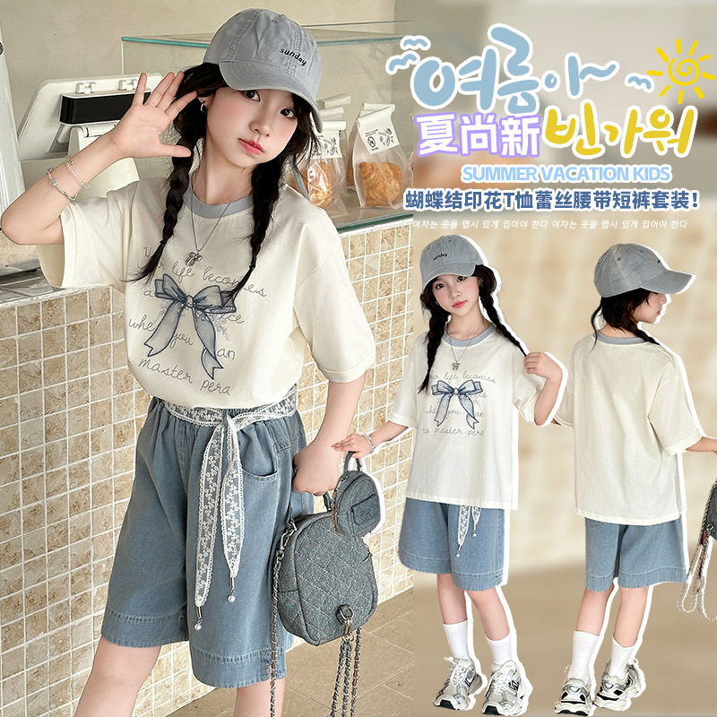 女童夏装短袖T恤马裤套装衣服
