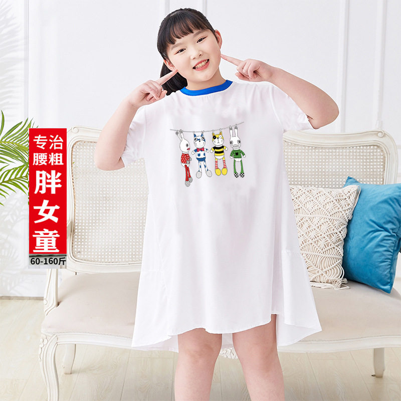 胖童装女童加肥加大短袖t恤裙子