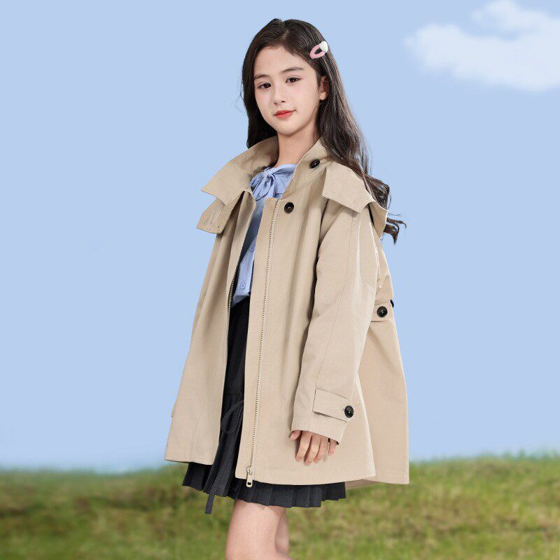 亲子装女童风衣中长款薄款外套2026春秋新款中大童女孩英伦风大衣