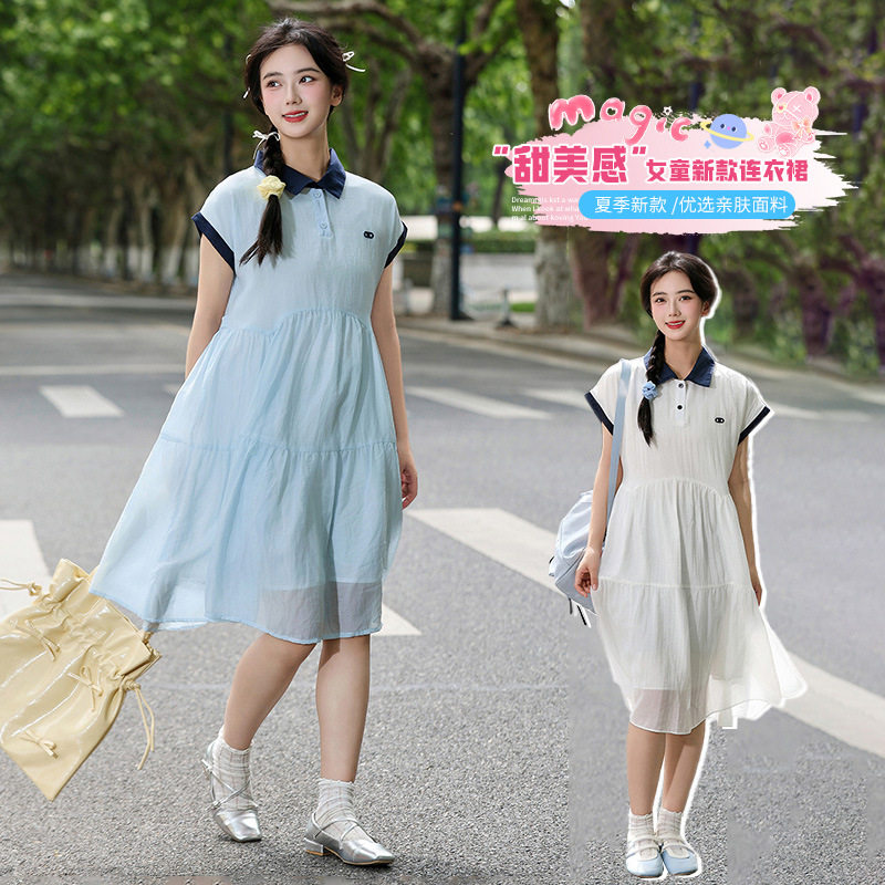 胖女童连衣裙加肥加大宽松POLO裙