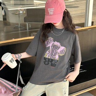 女童夏季短袖T恤女孩灰色潮酷上衣中大童宽松休闲打底衫半衫汗衫