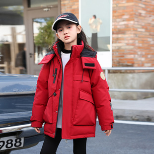 十二三岁女童羽绒服12一13女孩本命年衣服15男童红色工装外套棉袄