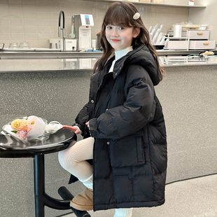女童中长款加厚棉衣外套女孩冬天衣服韩版连帽棉袄女大童羽绒棉服