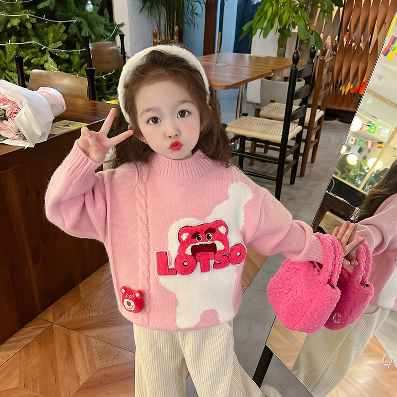 女宝宝加绒加厚毛衣儿童半高领纯棉针织衫女童秋冬季打底衫上衣服