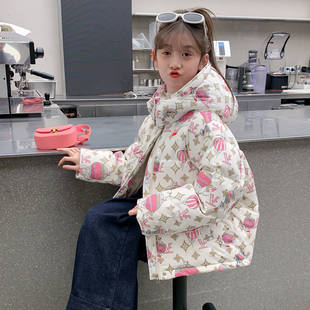 女童碎花羽绒服冬装2026新款女大童巨好看白鸭绒衣外套公主棉袄子