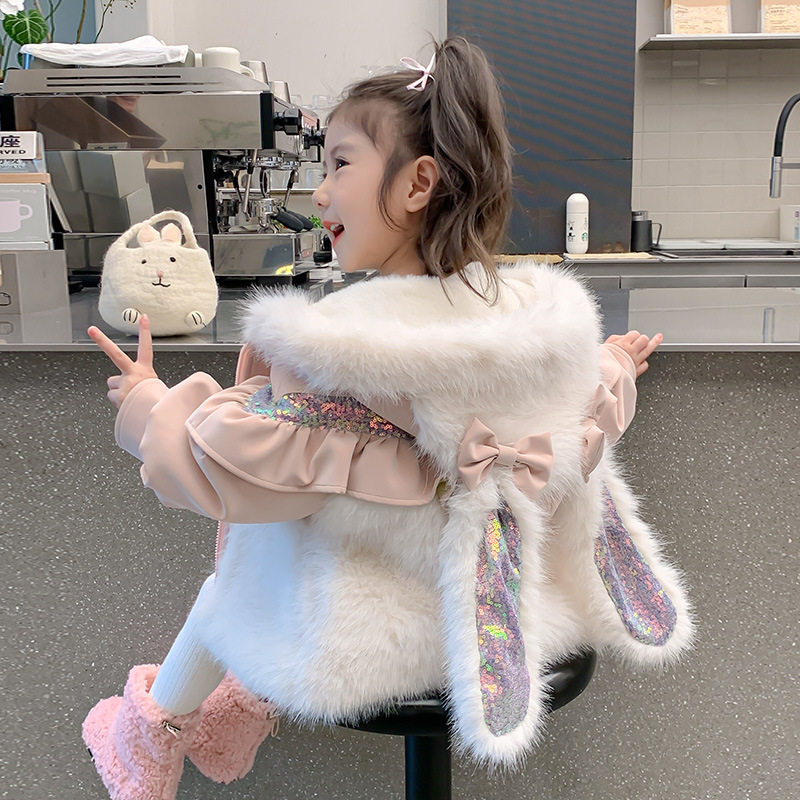 女宝宝加绒加厚派克服毛毛衣外套