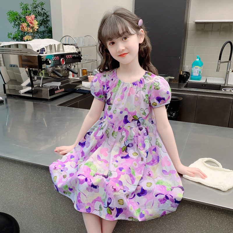 女童纯棉短袖碎花裙田园风连衣裙