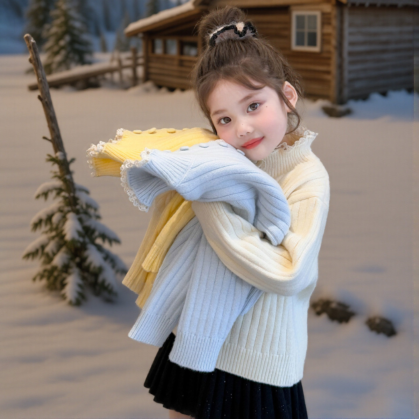 儿童高领打底衫纯棉内搭加厚毛衣女宝宝冬季新款公主花边毛线上衣