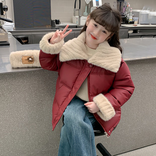 十二三岁女大童酒红色棉衣外套12一15女孩冬装本命年衣服羽绒棉服