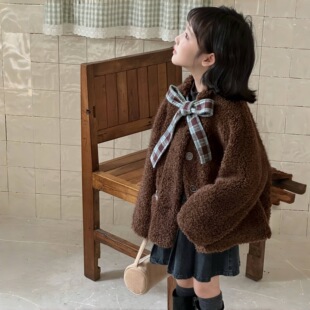 女童高端轻奢皮草外套秋冬装女大童女孩加厚羊剪绒大衣仿羊羔毛毛