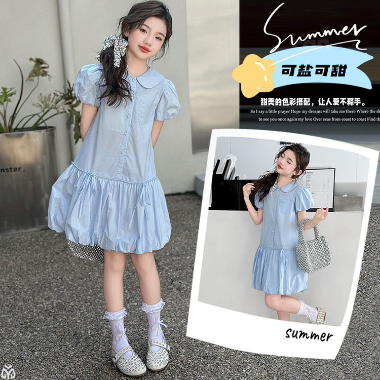 女大童娃娃领棉布裙设计感夏装