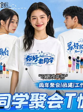 同学聚会t恤纯棉短袖文化衫运动班服高中初中六年级毕业定制logo