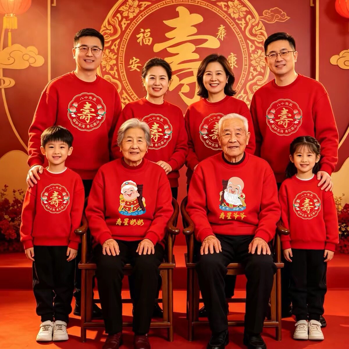 父母80岁/90/100大寿生日卫衣家族聚会统一服装子女拜寿寿星老人