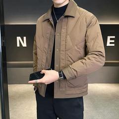 高级英伦风羽绒服时尚潮流2024新款翻领衬衫式保暖拼色男装轻薄