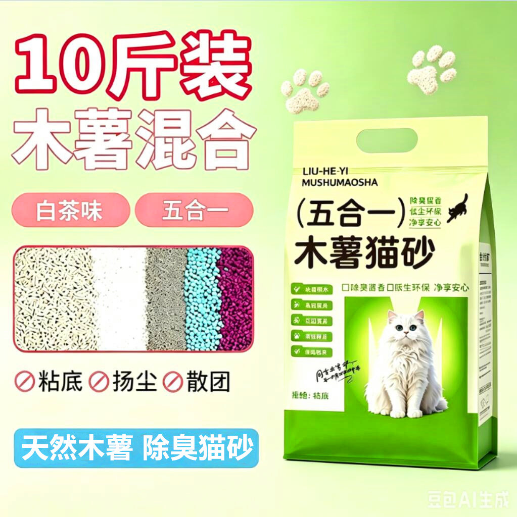 木薯混合豆腐猫砂强力除臭低尘快速结团膨润土防臭清香型家庭用品