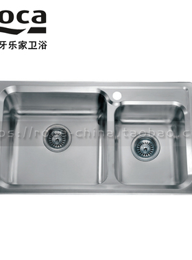 ROCA乐家304单孔不锈钢双水槽87N120830台上盆洗菜盆78cm方形厨盆