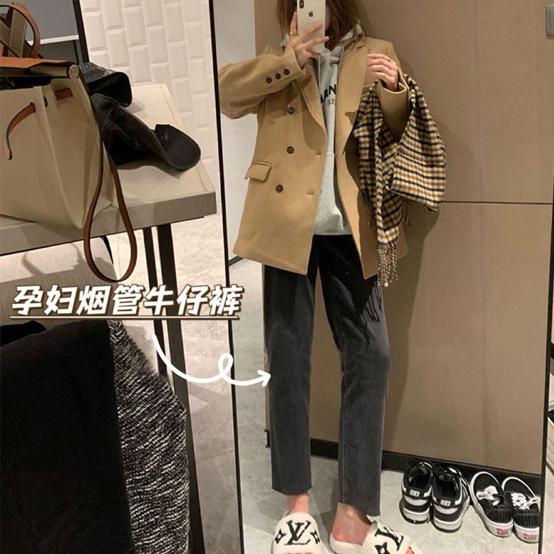 孕妇裤子春秋款外穿小个子烟管牛仔裤春季大码打底直筒裤女春装