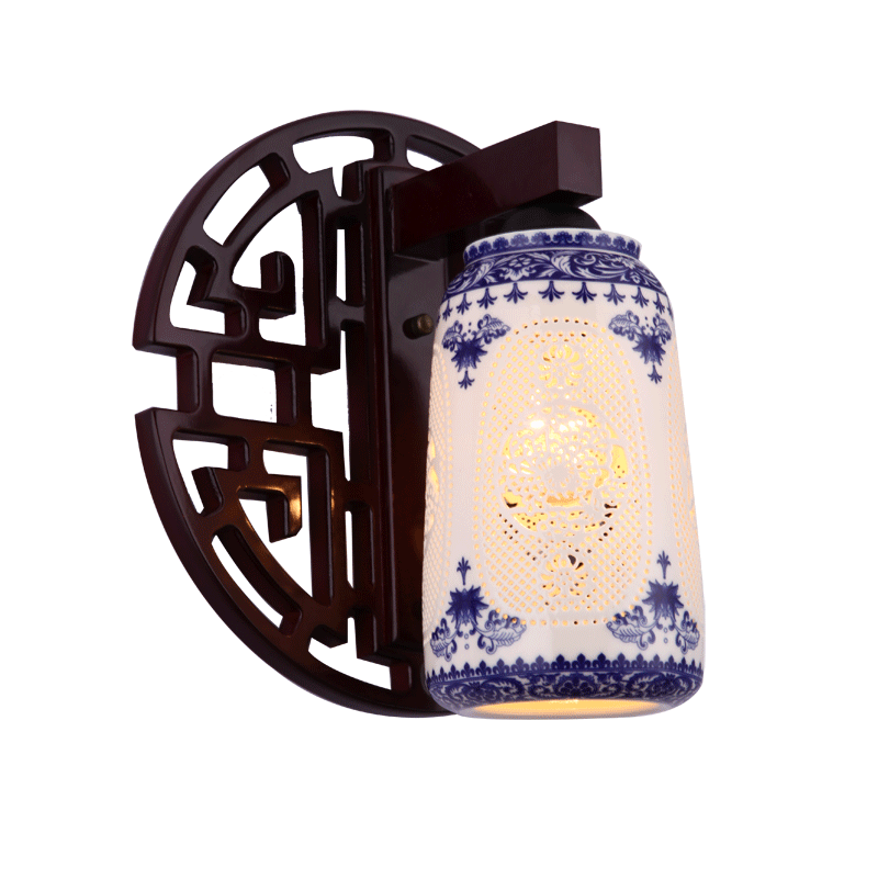 中式壁燈實木藝景德鎮(zhèn)陶瓷壁燈創(chuàng)意墻燈走廊陽臺過道酒店茶樓壁燈