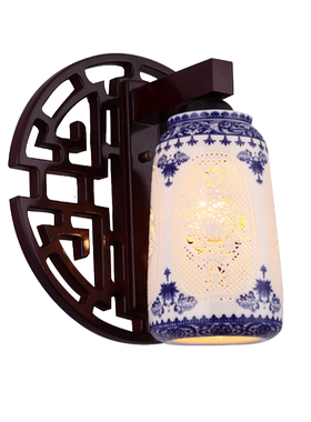 中式木质陶瓷床头电视墙led壁灯