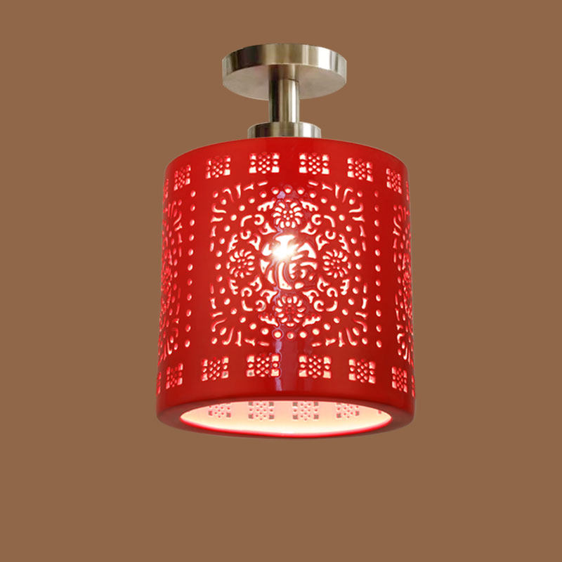 2024新款不锈钢陶瓷红灯笼阳台灯过年春节新年户外大门口防风挂饰