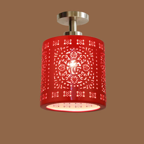 2024新款不锈钢陶瓷红灯笼阳台灯过年春节新年户外大门口防风挂饰