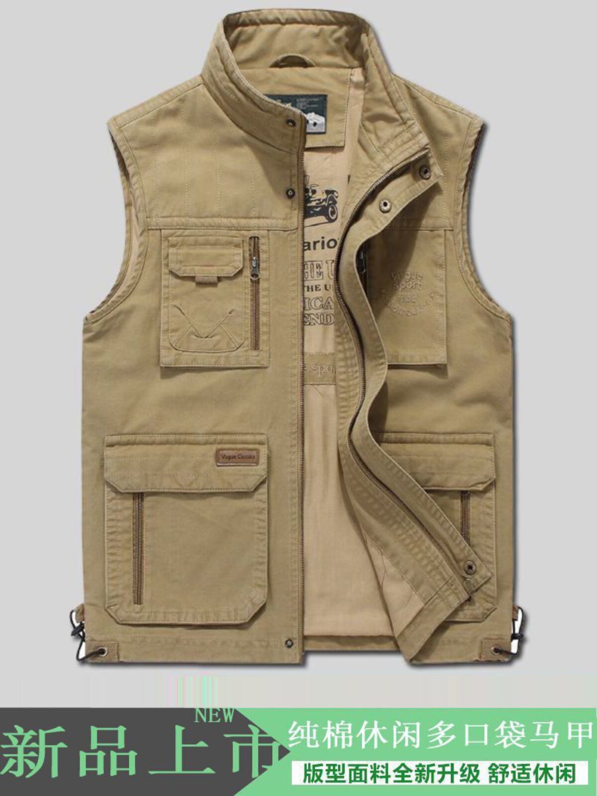 MULTI-POCKET VEST MENS SPRING AND AUTUMN COTTON CASUAL MIDDLE-AGED AND ELDERLY MENS HORSE CLIPS LOOSE SHOULDER FISHING VEST JACKET