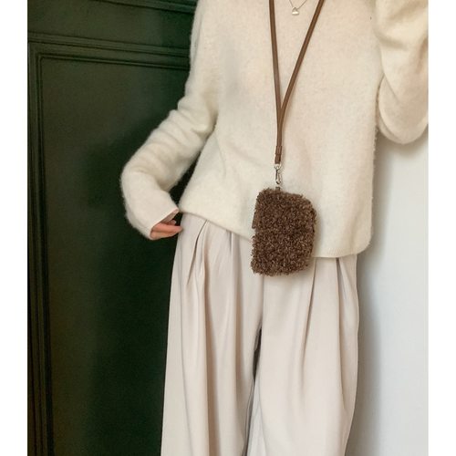 小巧迷你可爱羊羔毛挂脖零钱包