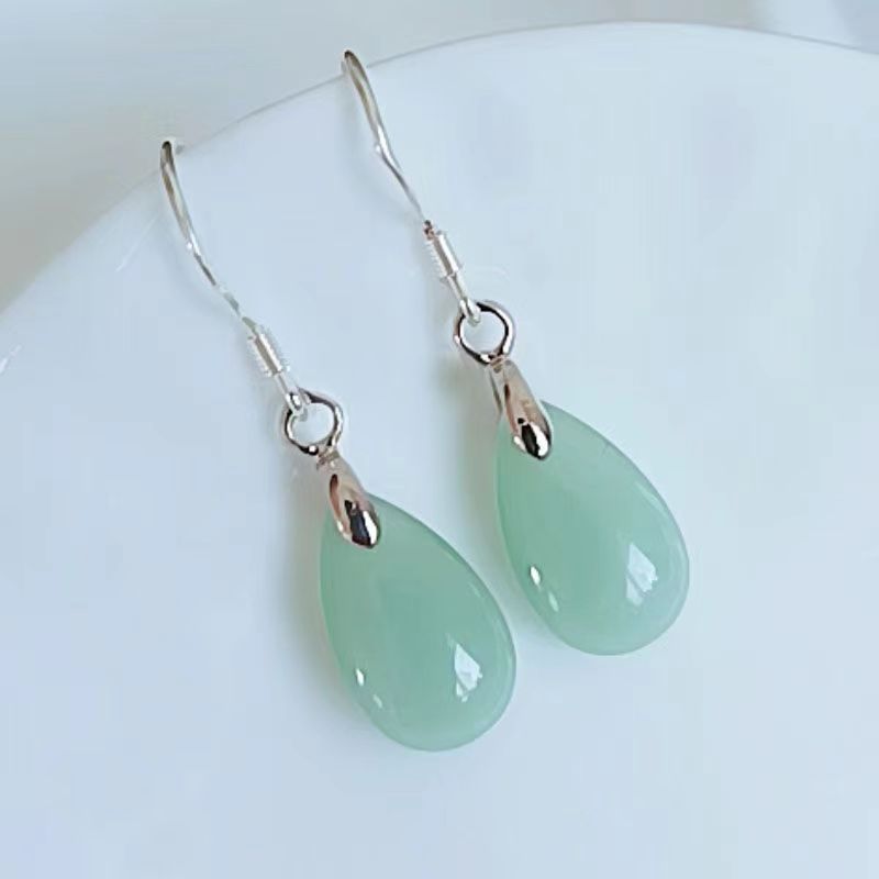 thumbnail for 1 pair of super beautiful imitation jade glass earrings, silver ear hooks, hypoallergenic earrings, cute fashion ladies sweet earrings