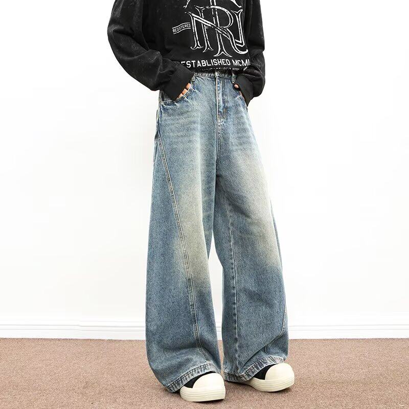 春秋长裤自然腰阔腿裤日系做旧设计感弯刀牛仔裤女K2563-P58，女装牛仔裤，电商D321A