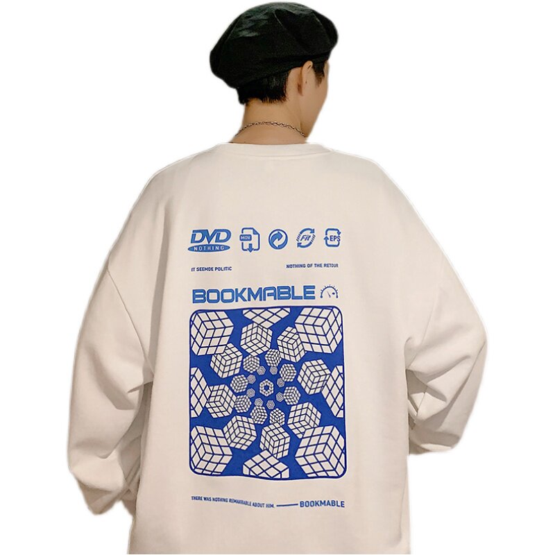 2022春秋港风圆领卫衣潮流图案青年上衣D32120279-P38灰1,男装卫衣,电商D321A