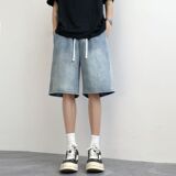 宽松直筒中裤美式休闲复古五分裤D029-P45，男装牛仔裤，电商D321A