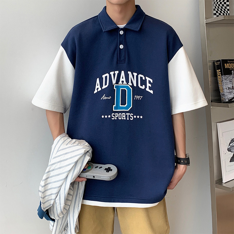D321 PL609 P45 假两件polo衫男夏季薄款翻领短袖T恤图片
