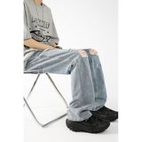 夏季轻薄垂感薄款美式潮牌宽松直筒破洞牛仔裤男K2542-P58，商品下架区，电商D321