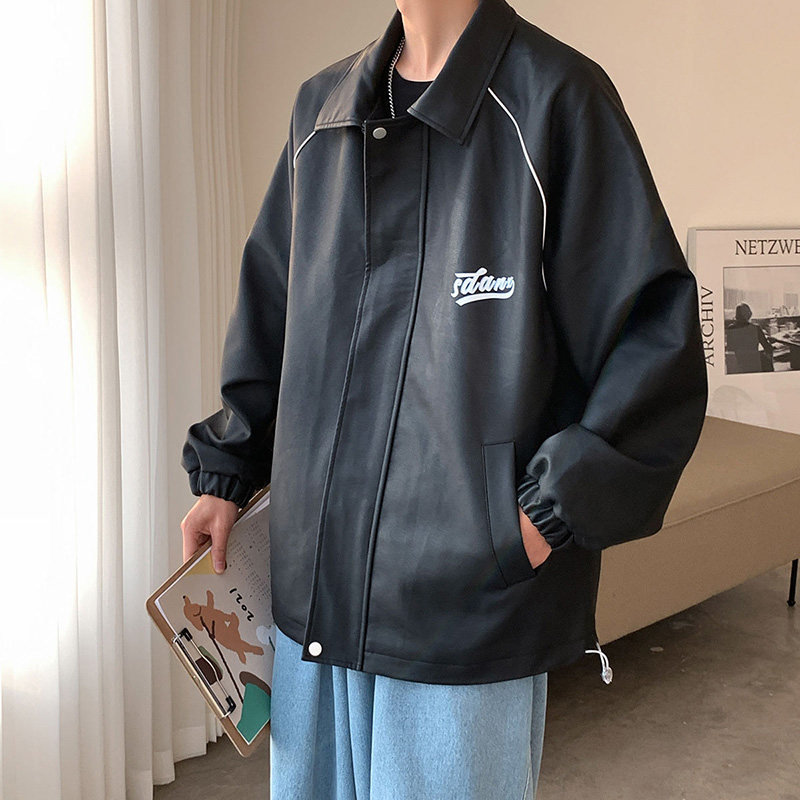 港风宽松落肩PU机车外套皮夹克D321H302P95,男装夹克,电商D321A