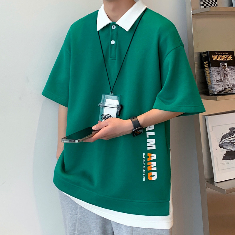 D321 PL608 P45 夏季假两件polo衫短袖男韩版宽松五分袖图片